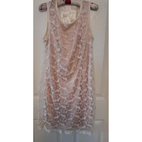 Vint. 70s Shana K Large Cottage Core Lined Pink /Mesh Embroidered Midi Dress.B28 - Picture 1 of 5